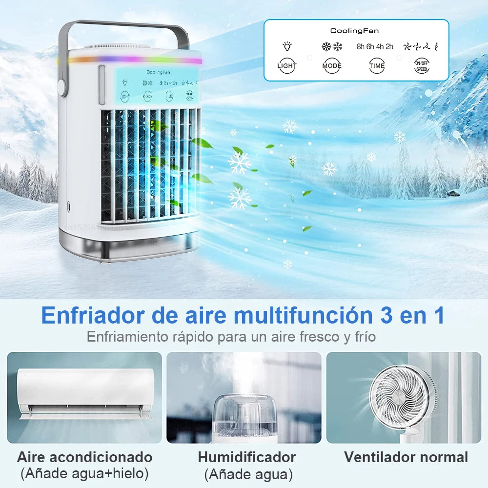 Ventilador de refrigeración de aire de agua helada con humidificador portátil