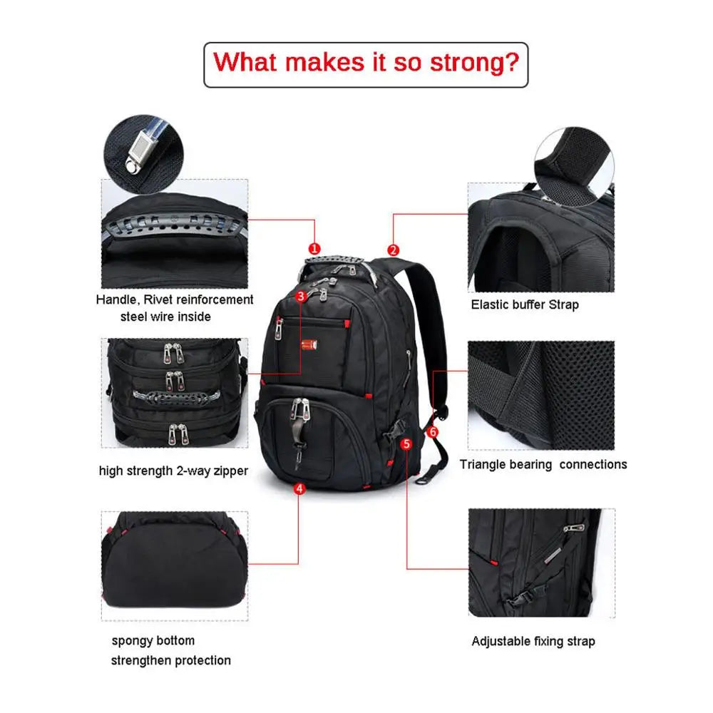 Mochila impermeable con múltiples compartimentos y puerto de carga USB