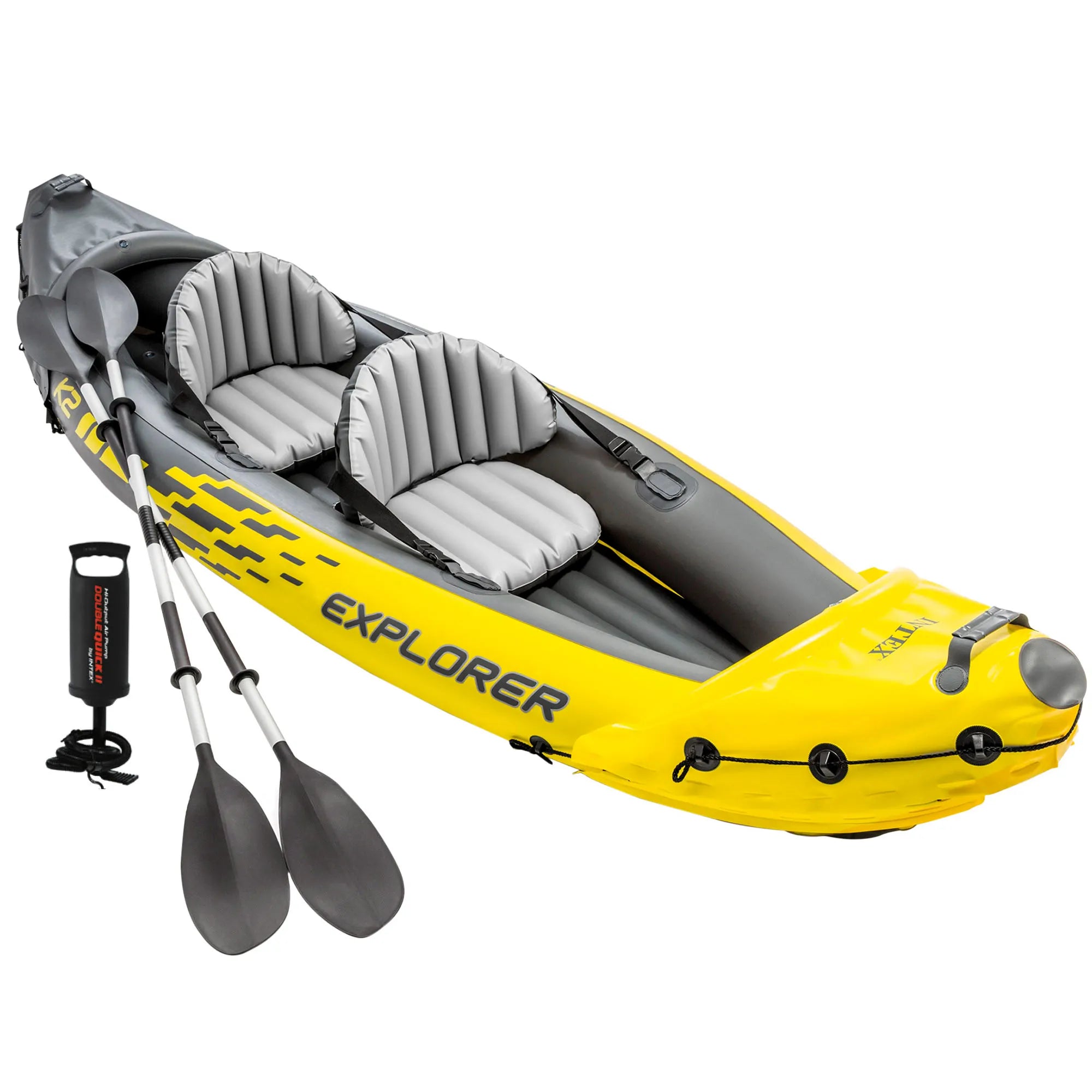 Kayak inflable con remos e inflador.