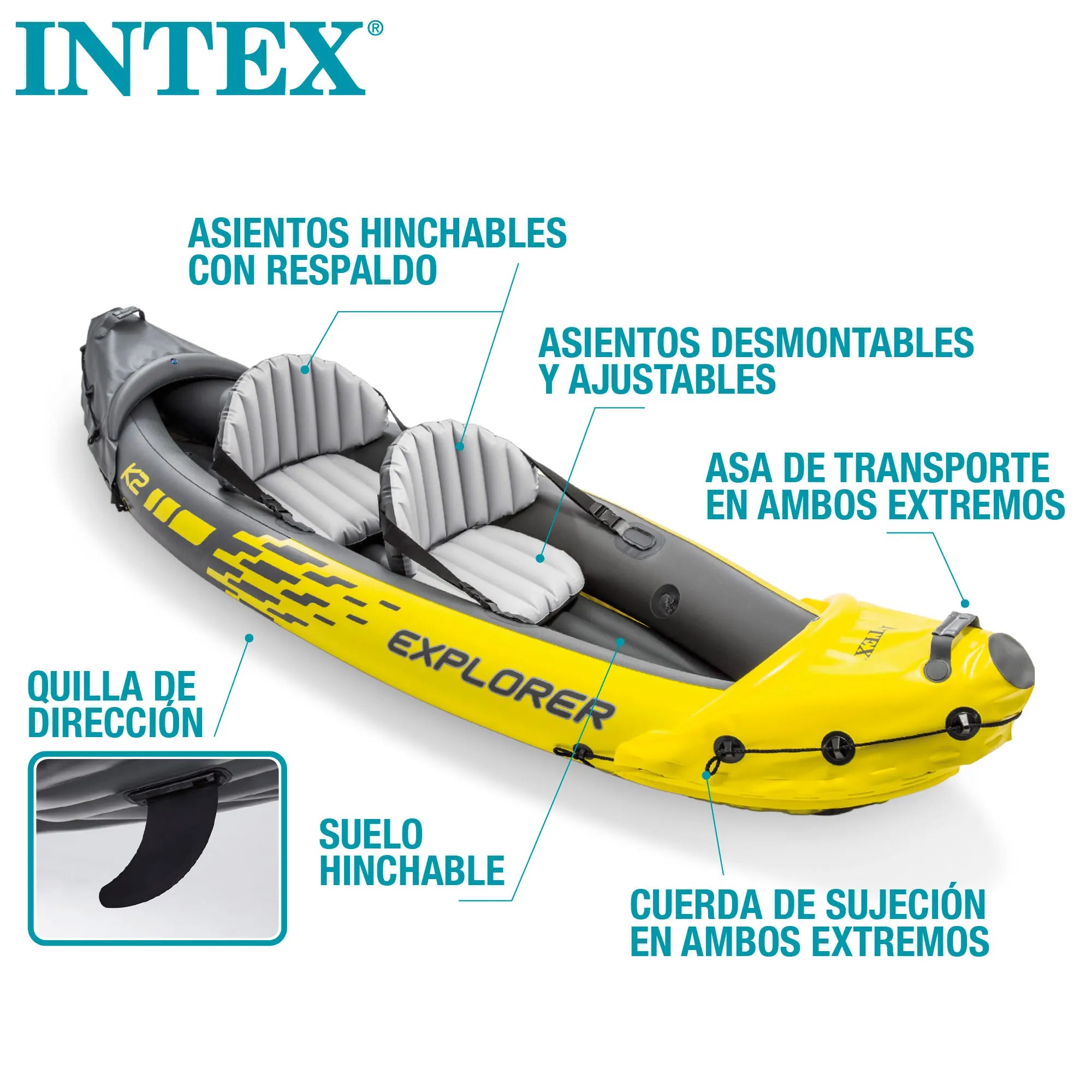 Kayak inflable con remos e inflador.