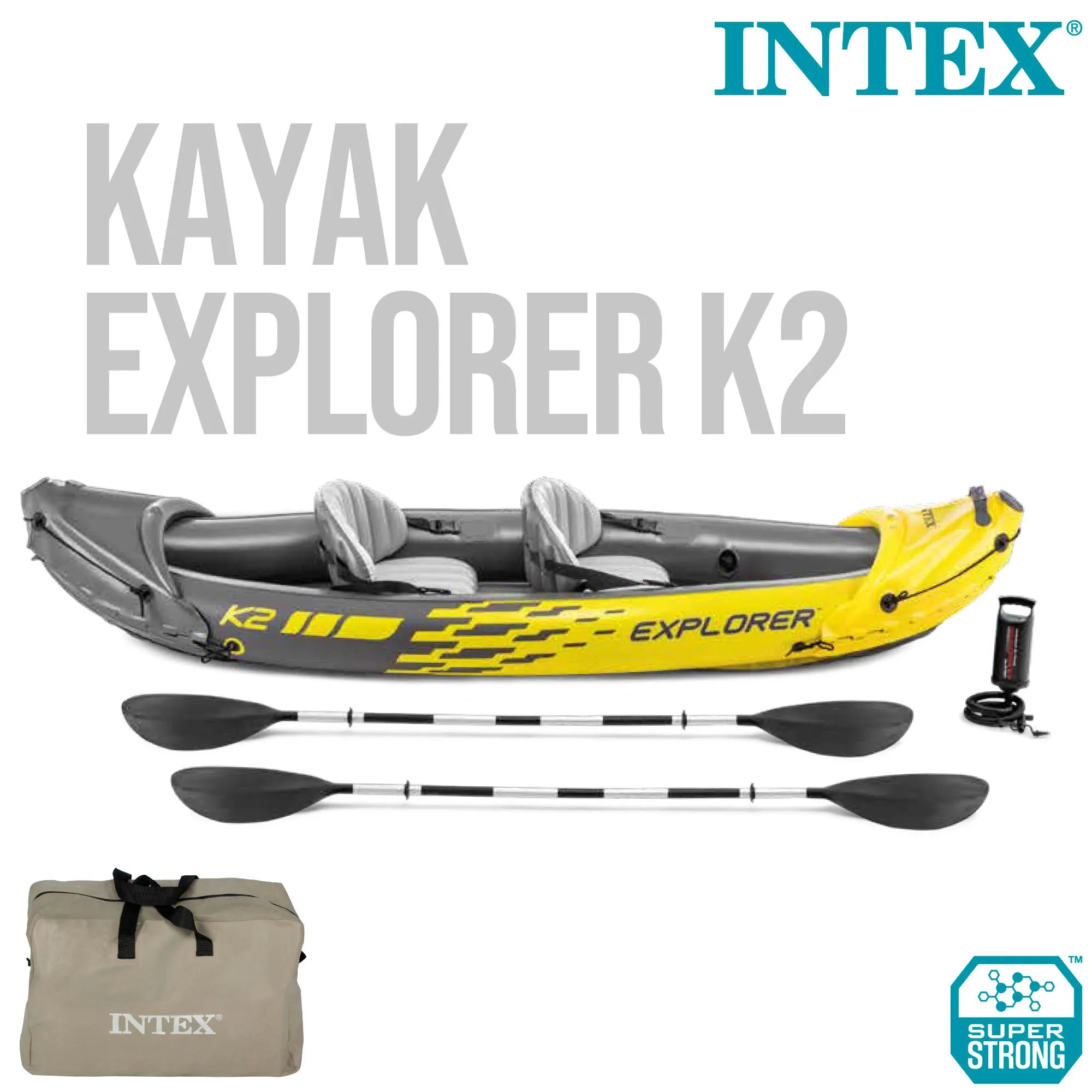 Kayak inflable con remos e inflador.